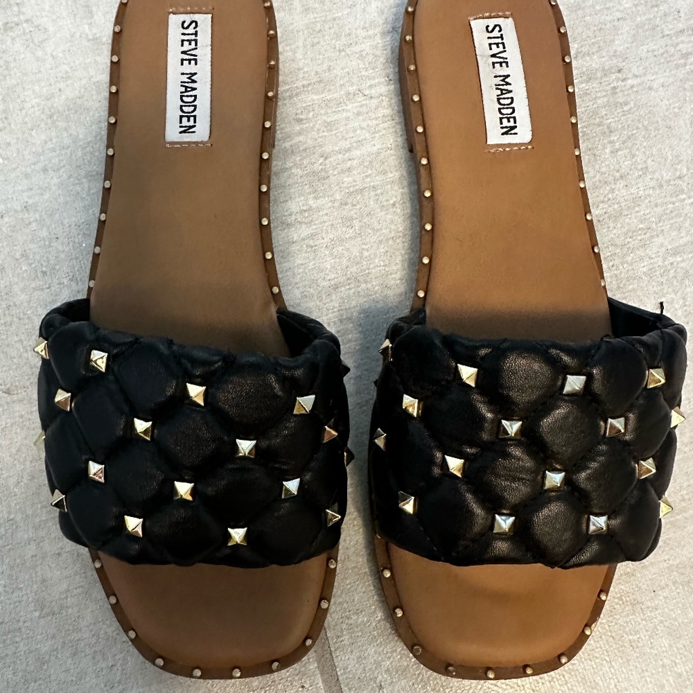 Steve Madden Black Slides, Size 8 - image 1
